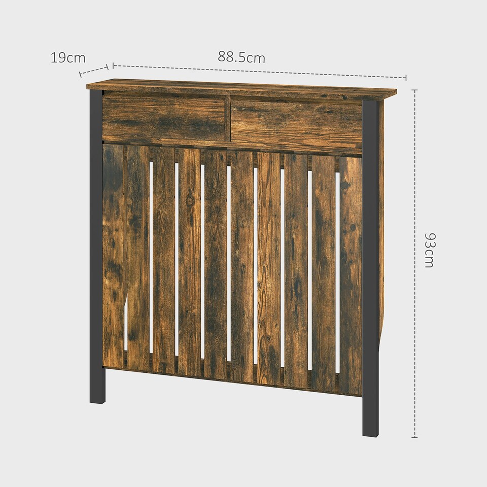 image 1 of HOMCOM Small Radiator Cover with Drawer and Vertical Slats 88.5 x 19 x 93cm