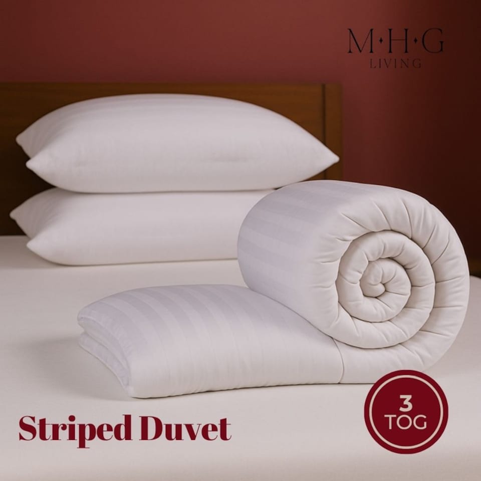 image 1 of MHG Living Striped 3 Tog Summer Duvet and Pillow Set|White|Single