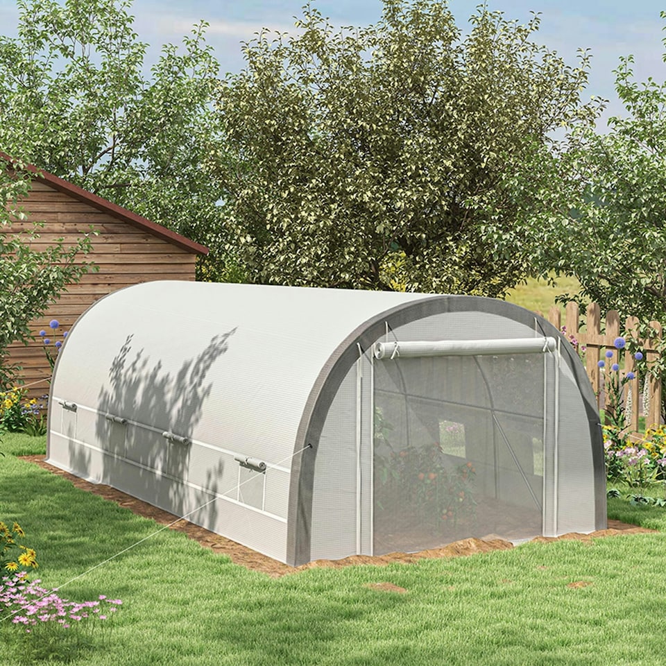 image 1 of Outsunny Walk-in Tunnel Greenhouse, Upgraded Structure, Mesh Door & Windows