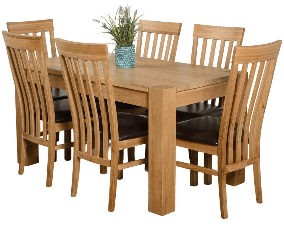 image 1 of Kuba 150 x 85 cm Chunky Medium Oak Dining Table and 6 Harvard Chairs | Brown | Brown