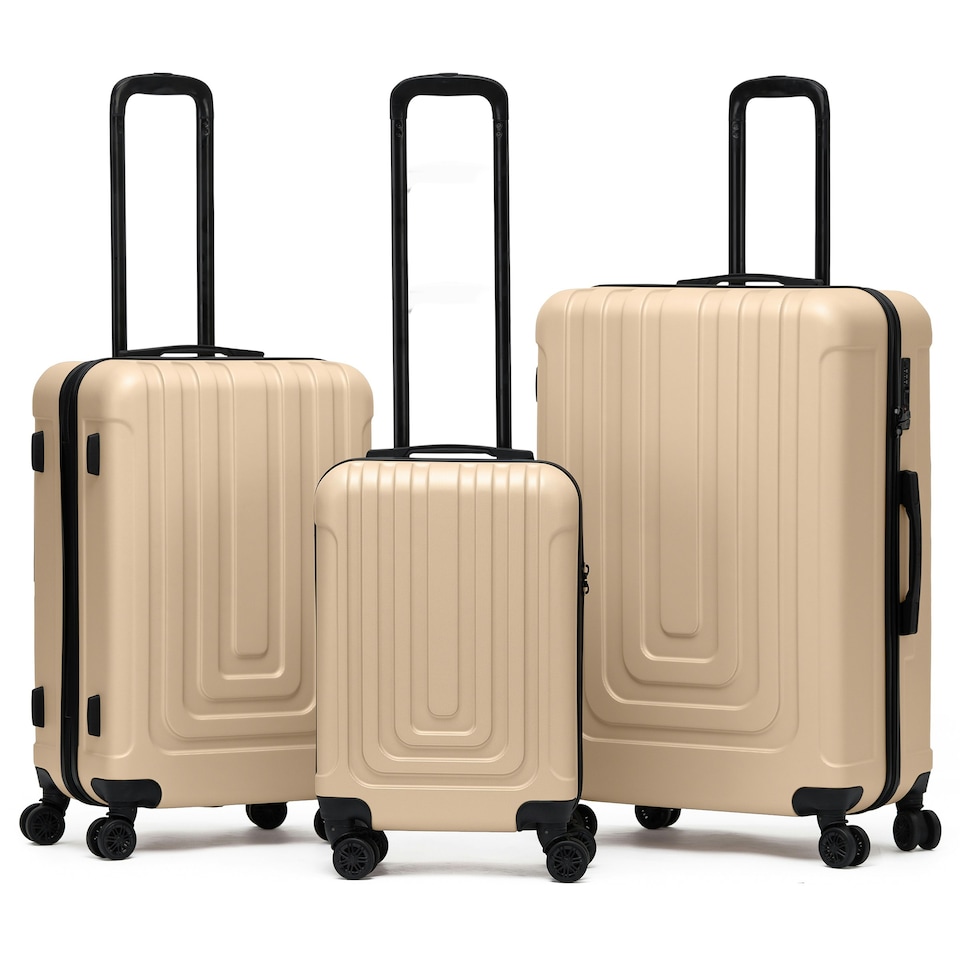 image 1 of Flight Knight Premium Lightweight Suitcase - Built-in Side Lock with USB Port - 8 Spinner Wheels - Hard Shell Carry On Or Check in Luggage 100 Airlines Approved Cream | Champagne | Large