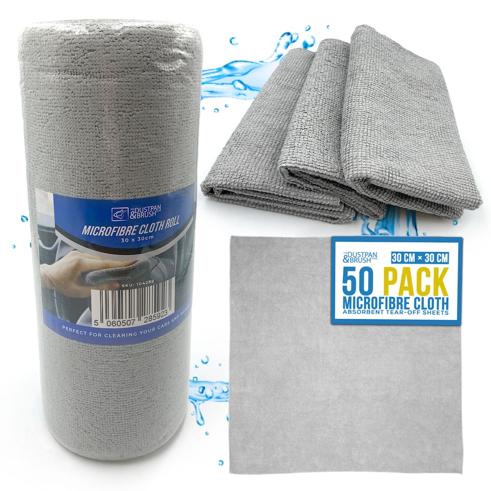 image 1 of Microfibre Cleaning Cloth Roll 30cm x 30cm Easy Tear-Off Lint-Free Wipes - Pack of 50