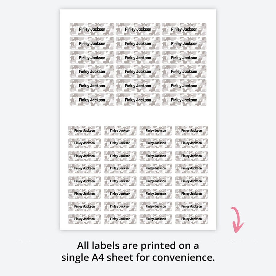 image 1 of Dotty About Paper 50 x Personalised School Name Labels Cool Camouflage Grey