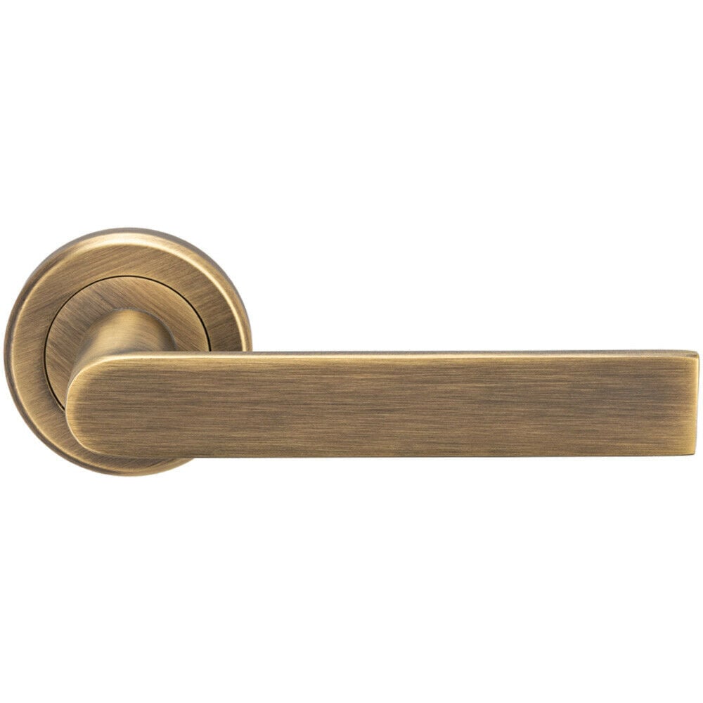 Loops PAIR Flat Rectangular Bar Handle on Round Rose Concealed Fix Antique Brass in Metallics