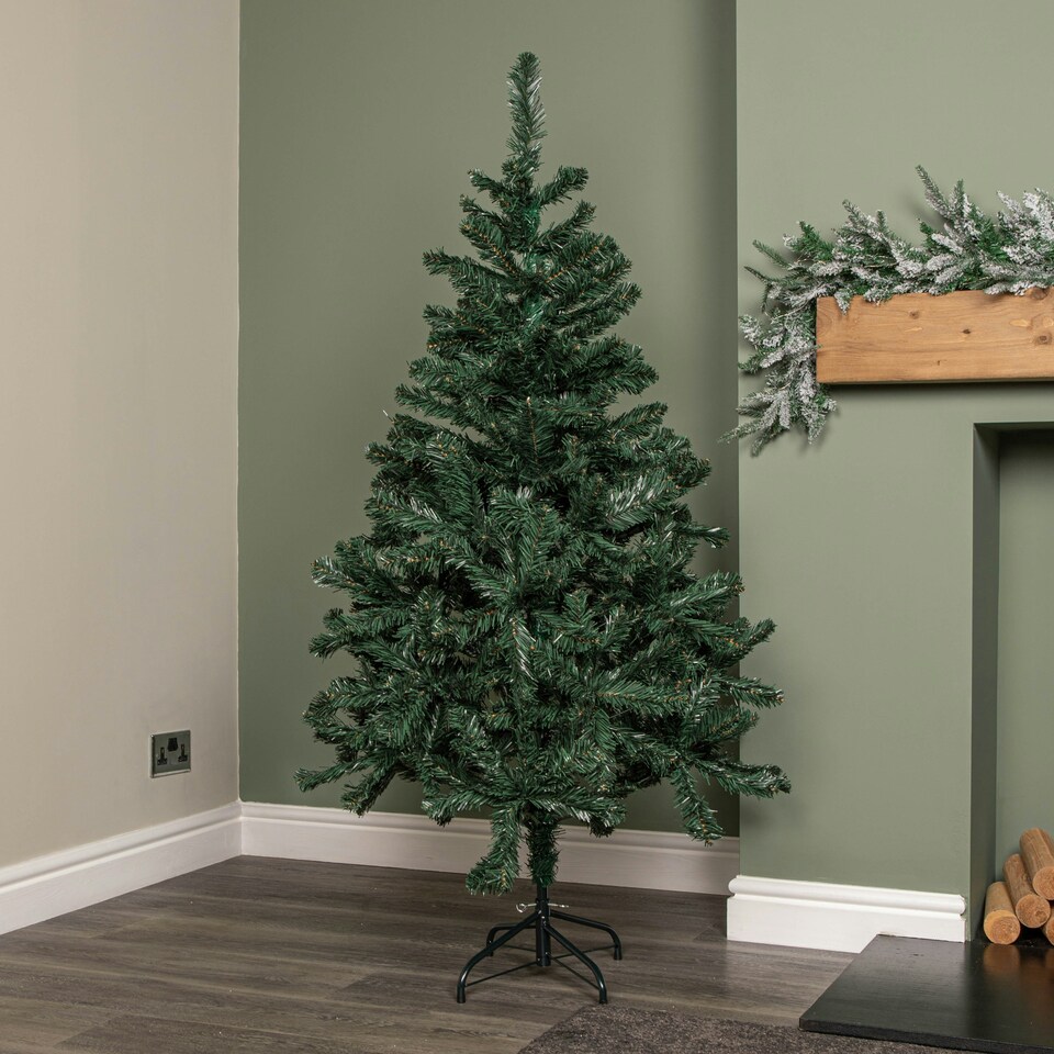 image 1 of 5ft (1.5m) Green Artificial Christmas Tree with Green Metal Stand and 329 Tips