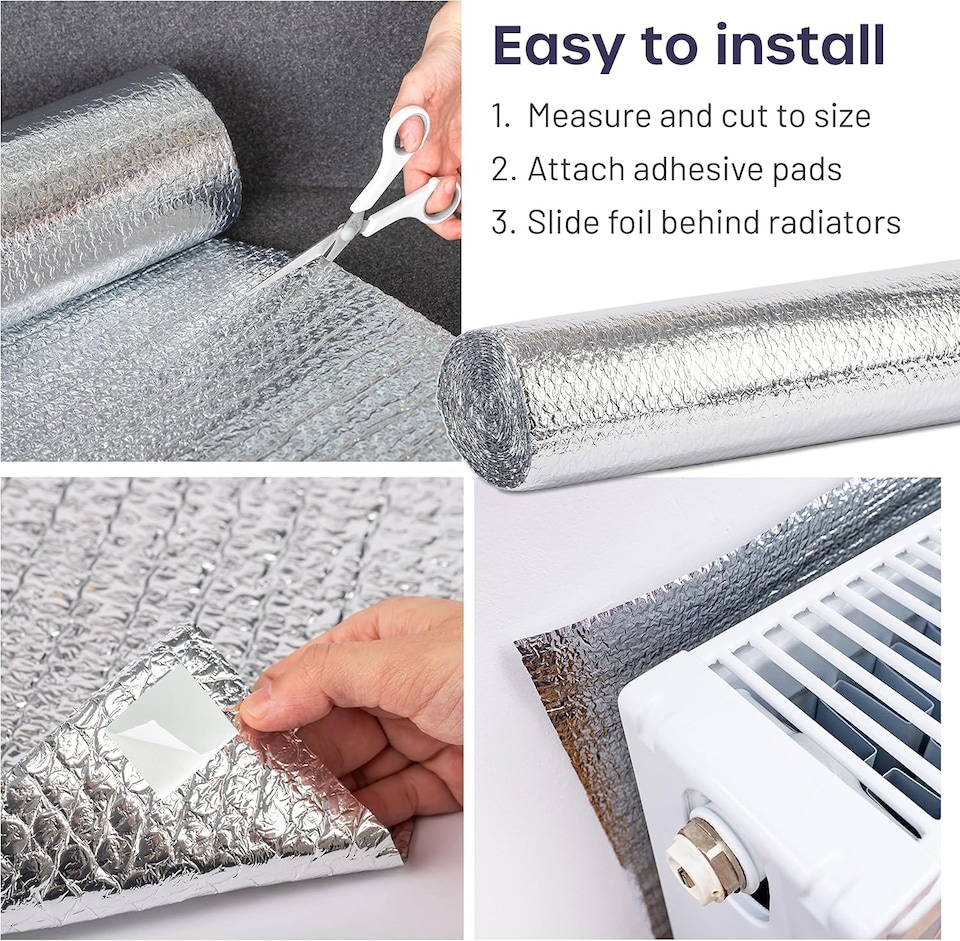 image 1 of Radiator Foil Insulation Roll Reflector Panels - Energy Saving Radiator Heat Deflector for Home Heating | Silver | 10m x 60cm - Roll | 1