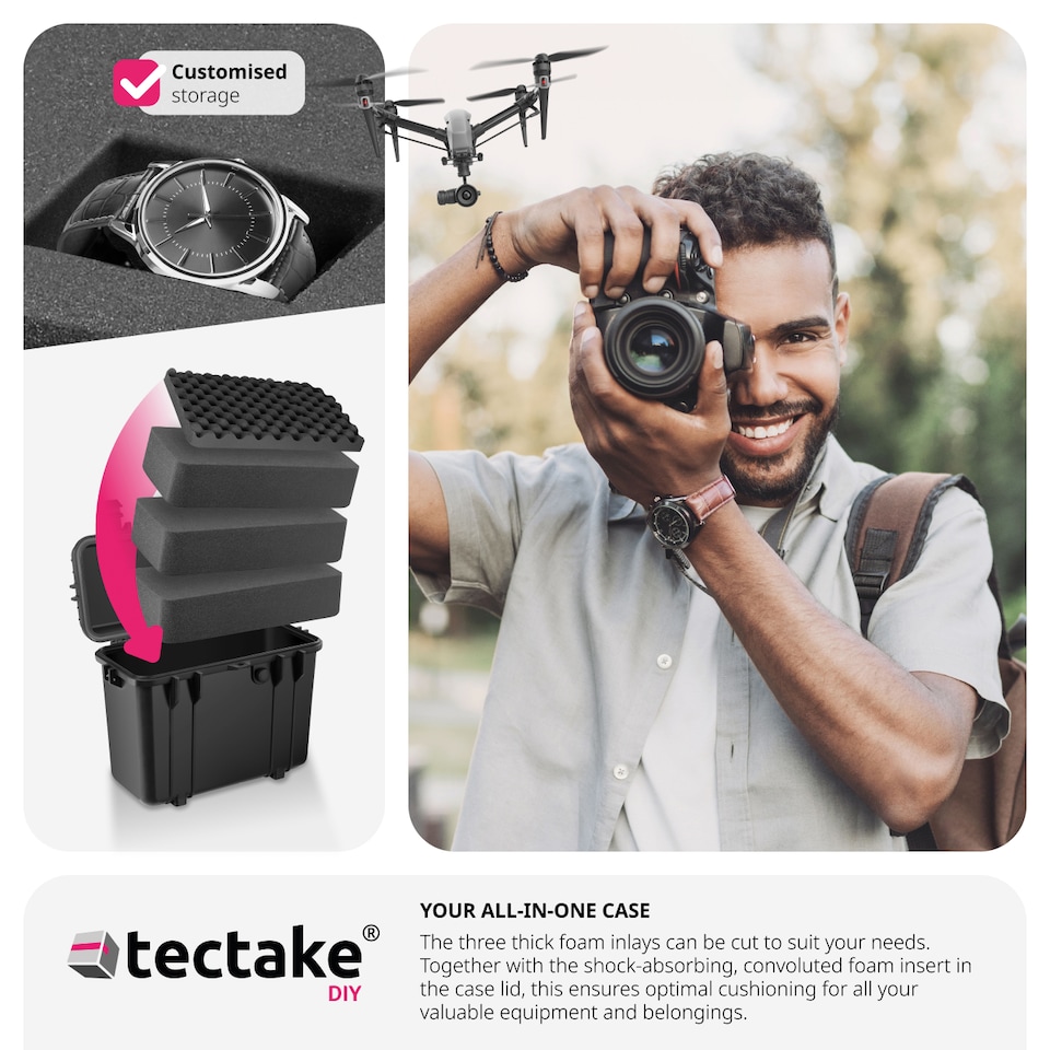 image 1 of Camera Case - hard shell, thick foam inserts, waterproof 41 x 22 x 34 cm | Black | black | L | 1