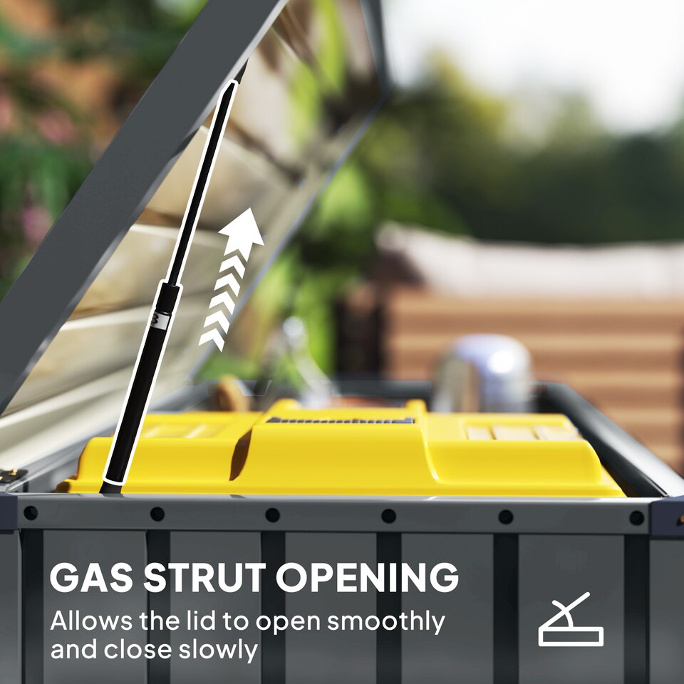 image 1 of Outsunny 400L Garden Storage Box Waterproof Metal Outdoor Storage Box with Lockable Lid, Storage Container Furniture Deck Box, 124 x 66 x 72 cm, Dark Grey