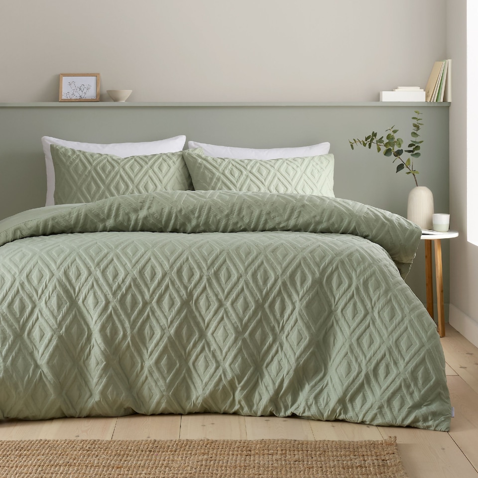 image 1 of Jacob Geo Soft Touch Duvet Cover Set | Green | Sage Green | King