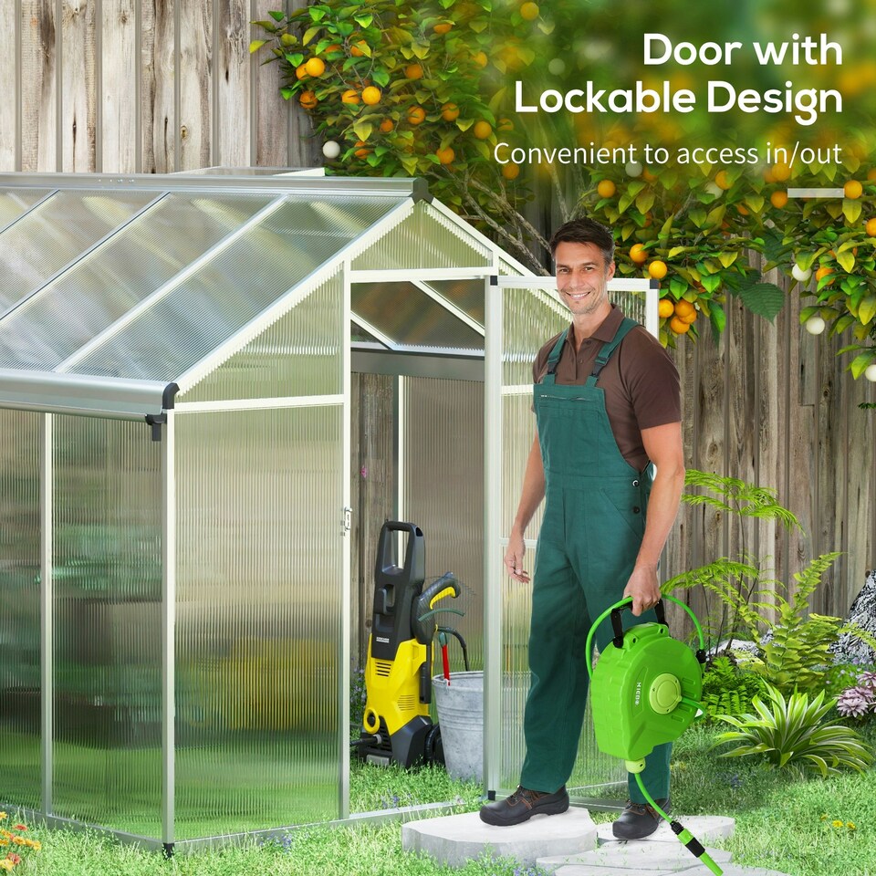 image 1 of Outsunny 8x6ft Aluminium Greenhouse with/ Door Window Galvanised Base