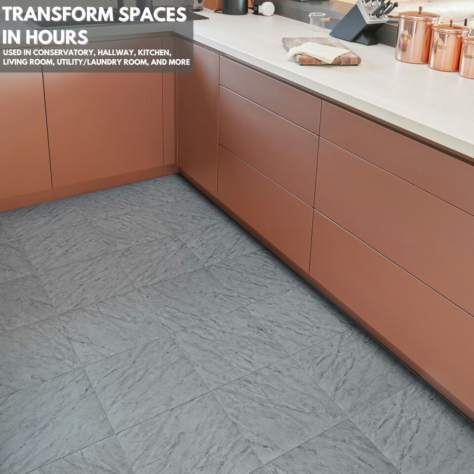 image 1 of Vinyl Floor Tiles Self Adhesive – 30 Pack Covers 30 sqf (2.79sqm) – 12x12in (30.5x30.5cm) Waterproof Peel & Stick Vinyl Flooring for Kitchen, Bathroom & Home Grey Marble