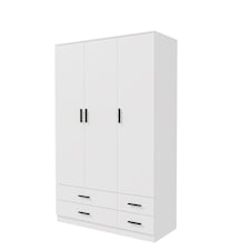 3 Door 4 Drawer Wardrobe With Hanging Rail And Storage Shelf | White | White Carcass & Door | 1