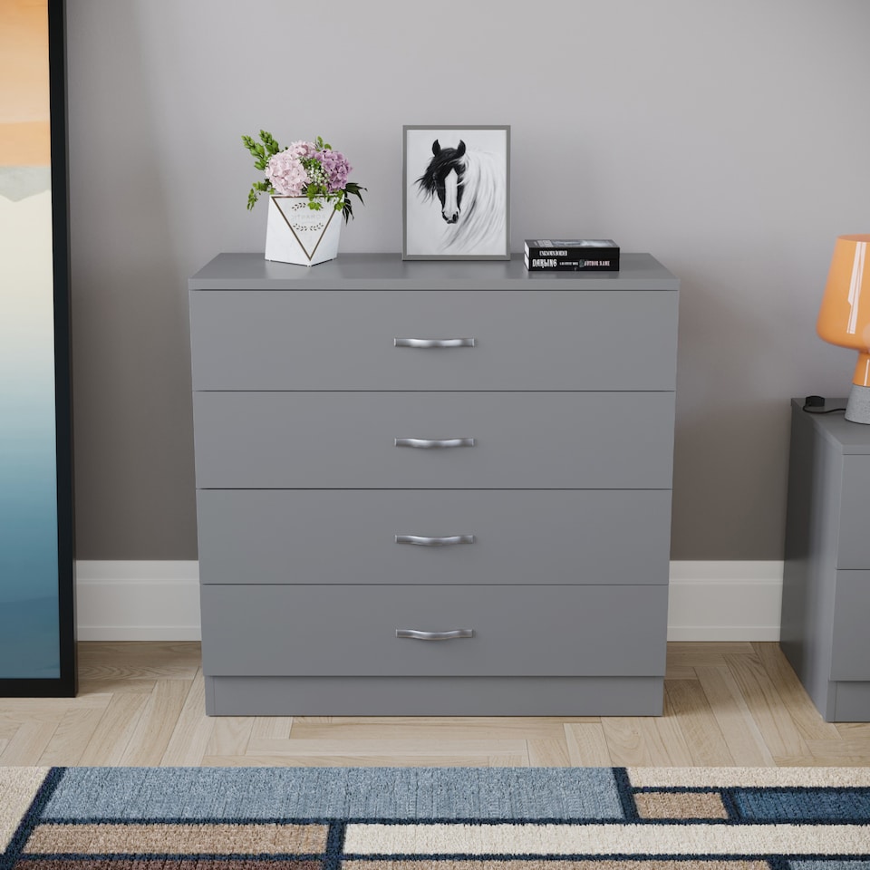 image 1 of Vida Designs Riano 4 Drawer Chest of Drawers Bedroom Storage, Grey