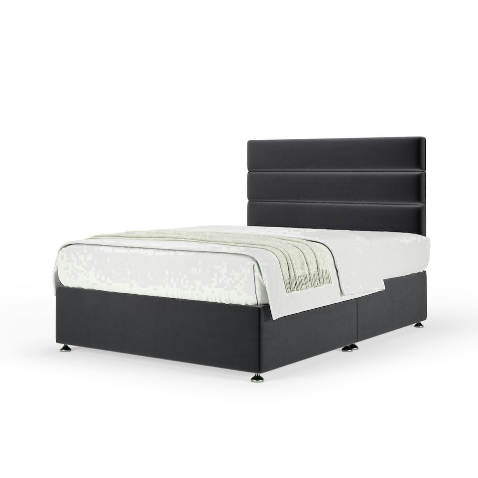 Graphite Plush Velvet No Drawer Divan Base and Milan Headboard Super King