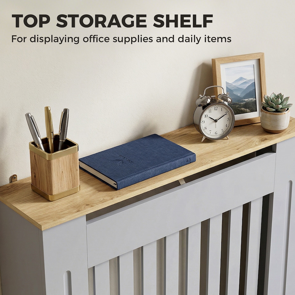 image 1 of HOMCOM Radiator Cover Wooden Cabinet Vertical Slatted Vent MDF Grey Home