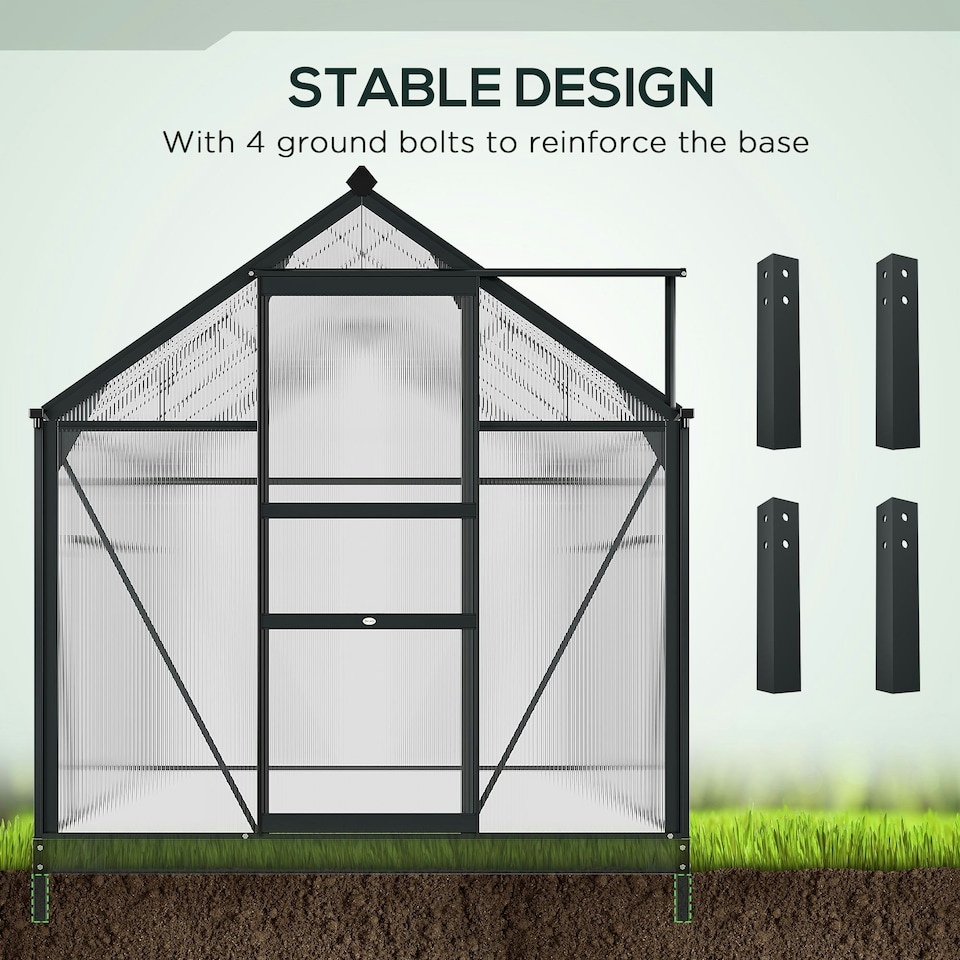 image 1 of Outsunny 6x10ft Walk-In Polycarbonate Greenhouse Plant Grow Galvanized Aluminium