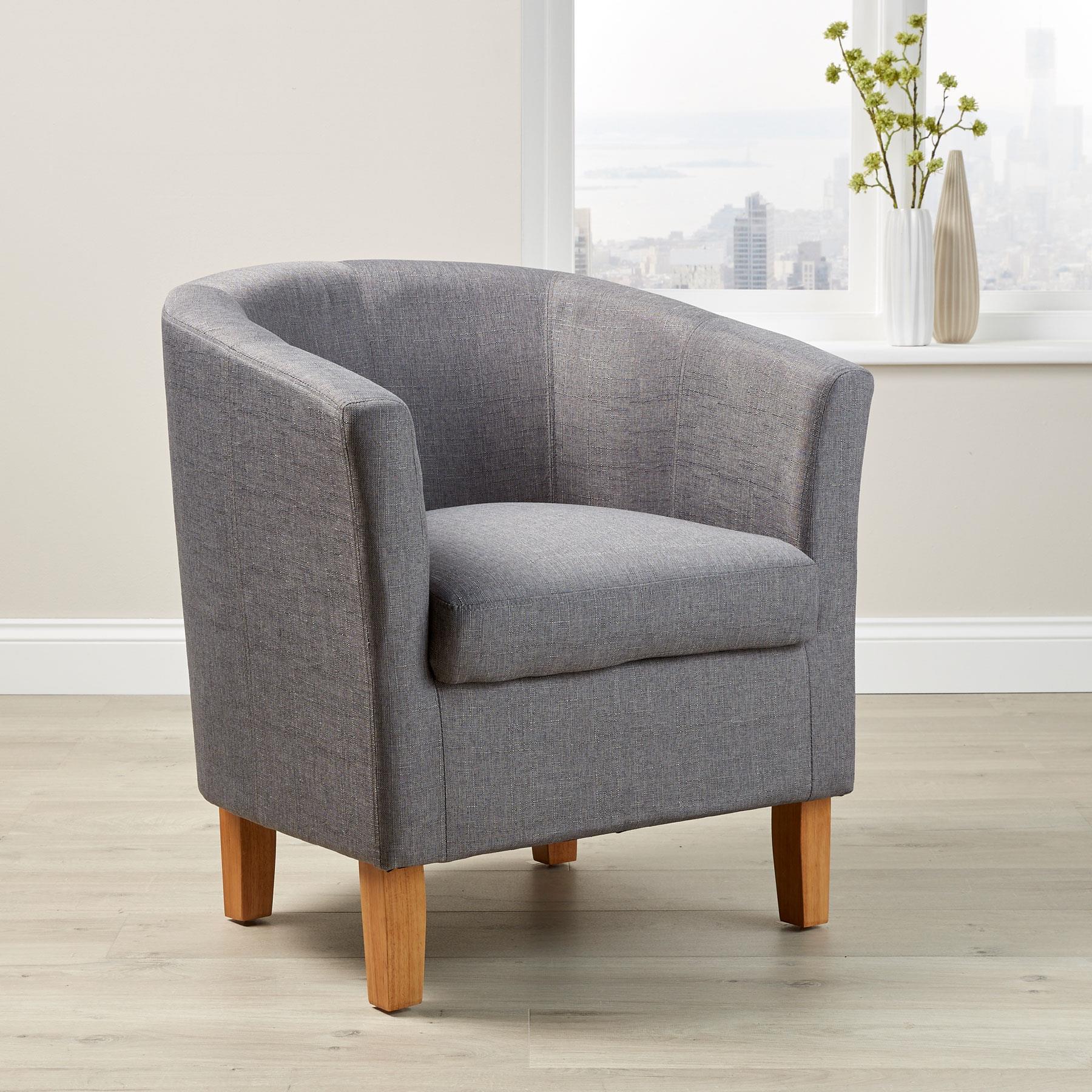 Fabric Tub Chair Colour Range Wooden Legs Armchair Living Room Modern Office | Grey