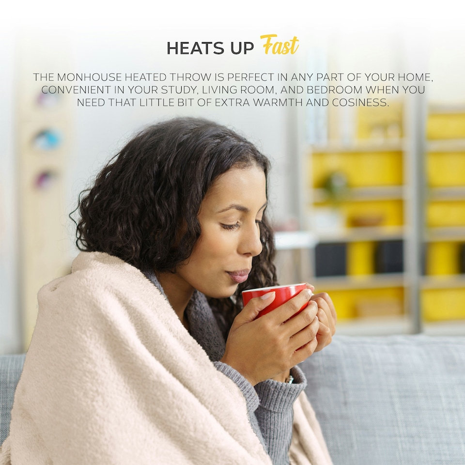 image 1 of MONHOUSE Heated Throw - Double Electric Blanket - 150 x 200 cm - Digital Controller - 9H Timer, 9 Heat Settings, Auto Shutoff