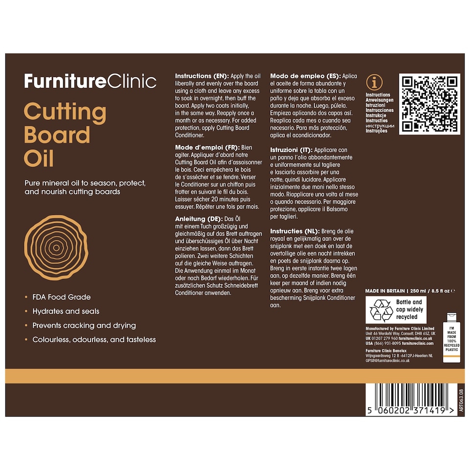 image 1 of Cutting Board Oil (250ml) for Chopping Boards and Butchers Blocks
