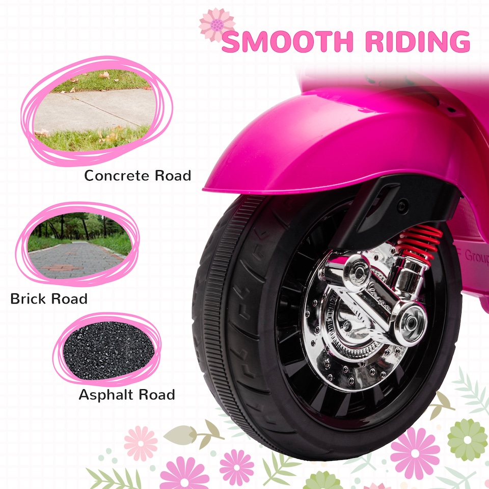image 1 of AIYAPLAY Vespa Licensed 12V Kids Electric Motorbike w/ Music, Light, Pink