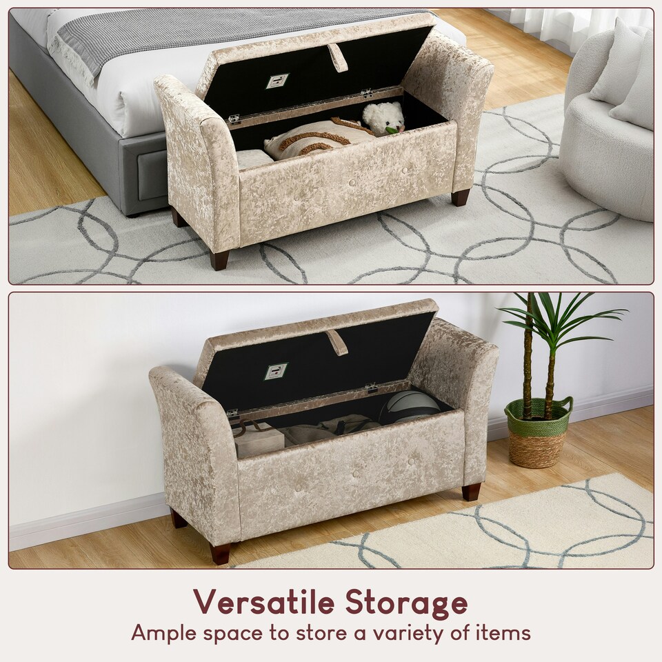 image 1 of Vida Designs Seville Storage Ottoman Bedroom Hallway Chest Bench, Crushed Velvet Champagne | Gold | Crushed Velvet Champagne | One Size