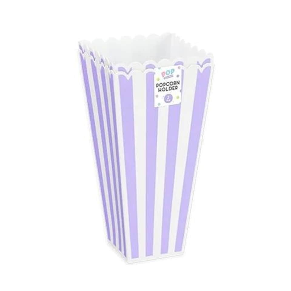 Pastel Lilac Stripes Reusable Plastic Popcorn Holder - Pack of 2