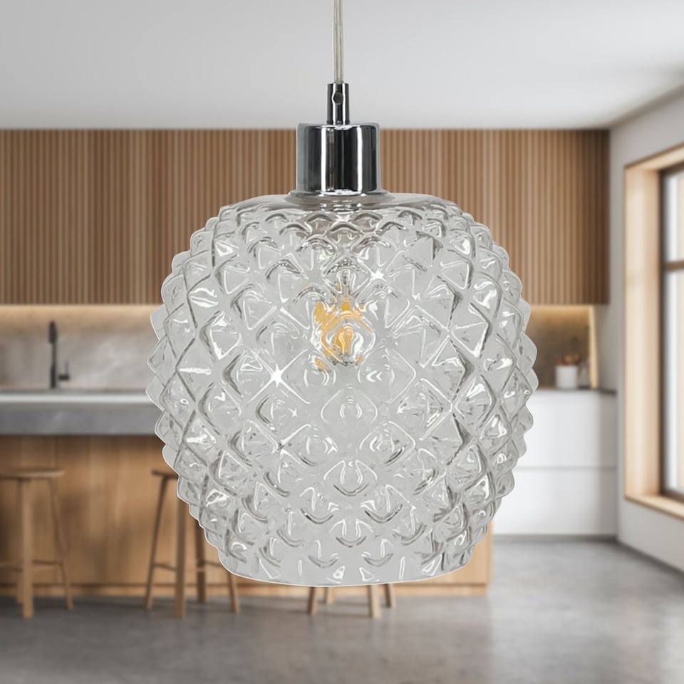 image 1 of Set of 2 Baine - Clear Textured Glass Easy Fit Pendant Shades | Clear | Medium | 2