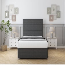 Sloomy Texas Graphite Dumfries Divan Bed With Mattress No Drawers With 54" Floor Standing Headboard 4' Small Double | Grey | Graphite | Small Double | 1