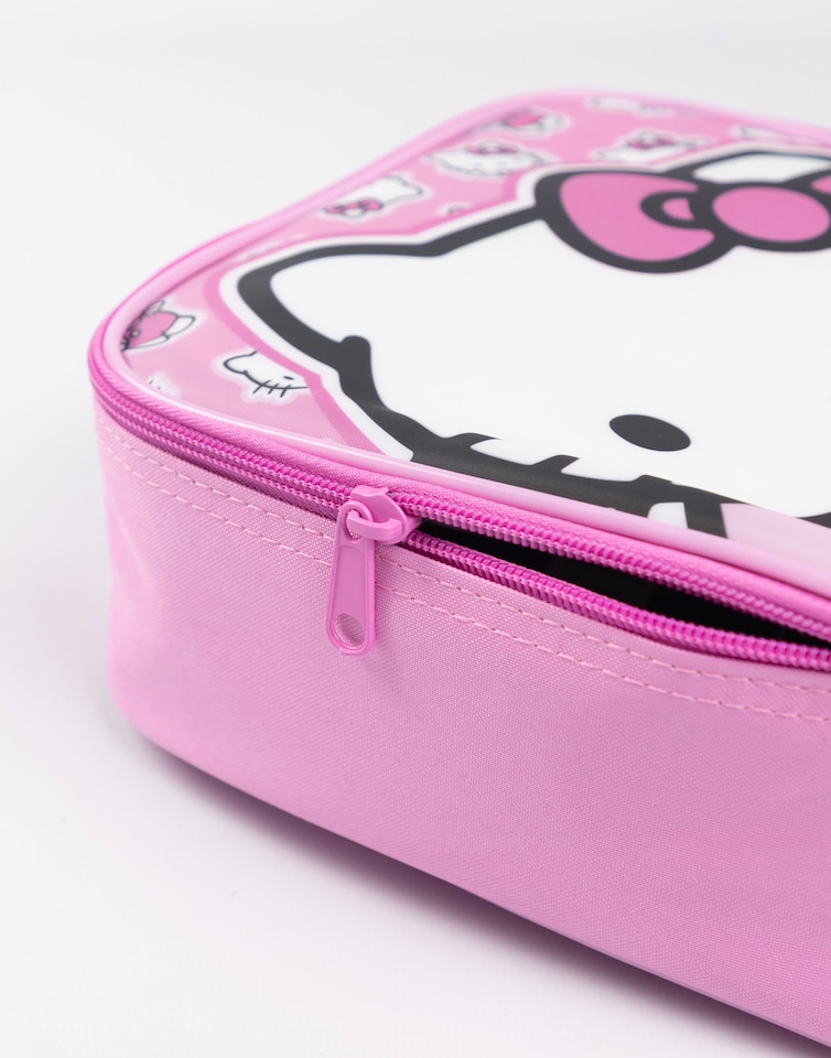 image 1 of Hello Kitty Girls Pink Lunch Bag | Insulated Food Container with Bottle & 3 Snack Pots | Zipper Closure School Lunchbox | Cartoon Character Kids Storage | Hello Kitty Merch