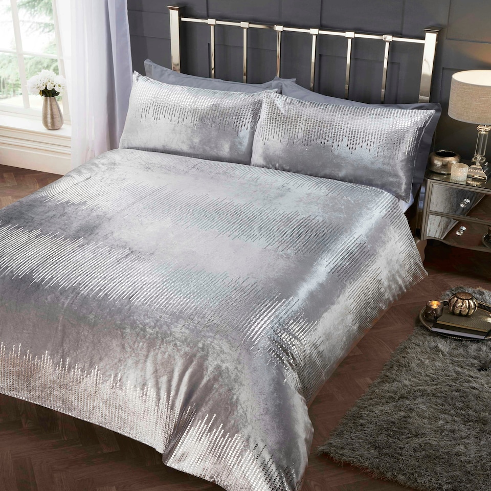 image 1 of Tiffany Polycotton Duvet Cover Set with Pillowcase | Silver | Double | 1