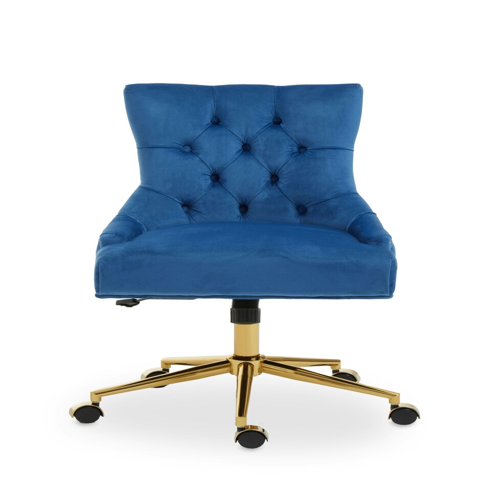 image 1 of Interiors by Premier Luxury Blue Velvet Home Office Chair, Comfortable Blue Office Desk Chair with Gold Base, Modern Chair