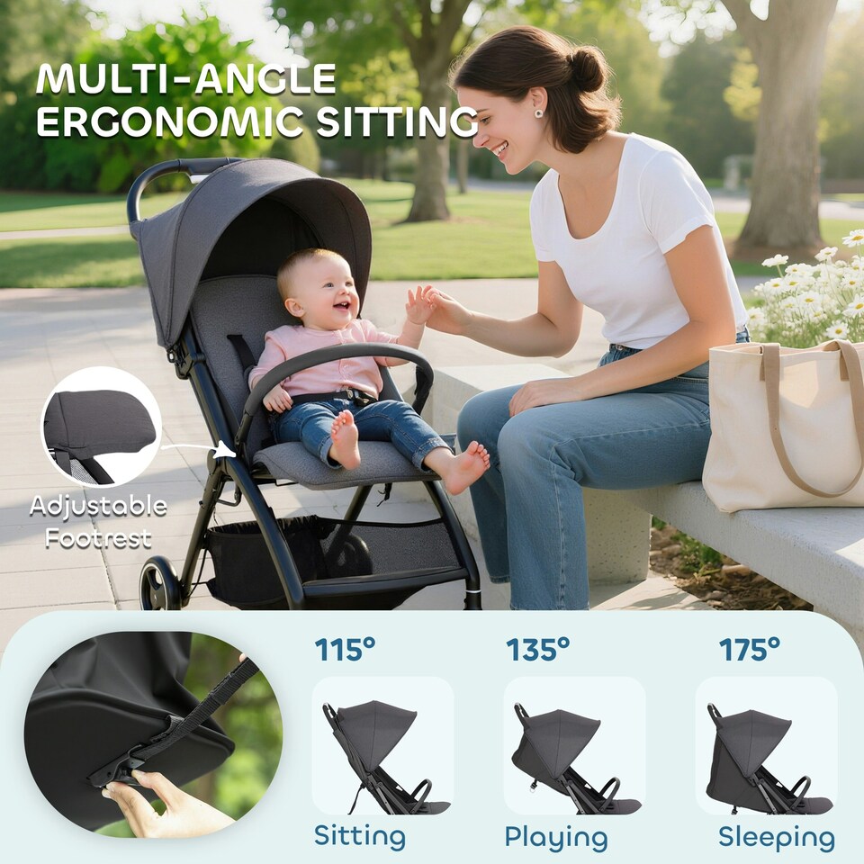 image 1 of AIYAPLAY Travel Stroller with Easy Folding, Lightweight Pushchair Grey