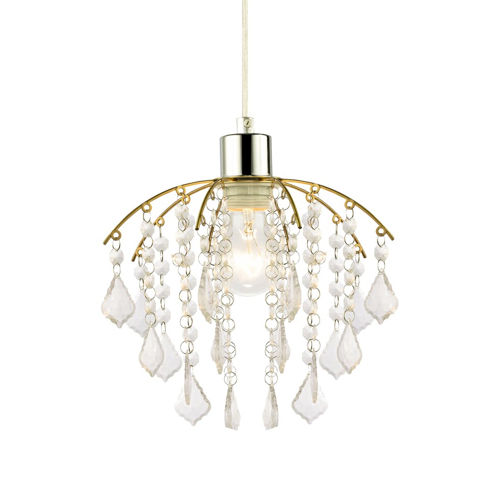 image 1 of Traditional Waterfall Pendant Shade with Clear Acrylic Droplets and Gold Frame | Gold