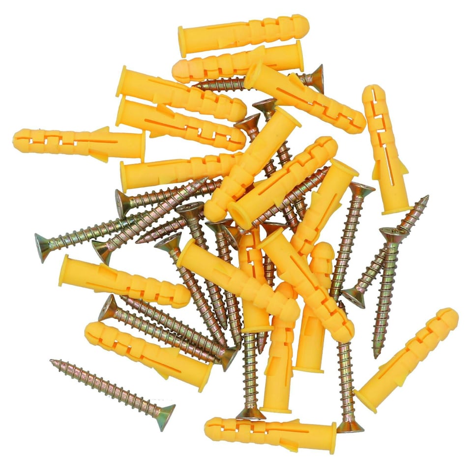 image 1 of 5 x 40mm Countersunk Screws And Wall Raw Plugs For Wood Concrete Brick 80pc