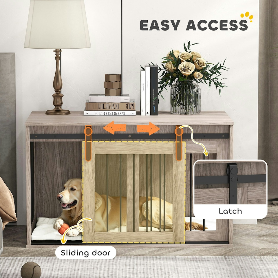 image 1 of PawHut Dog Crate Furniture with Removable Cushion for Large Dogs - Brown