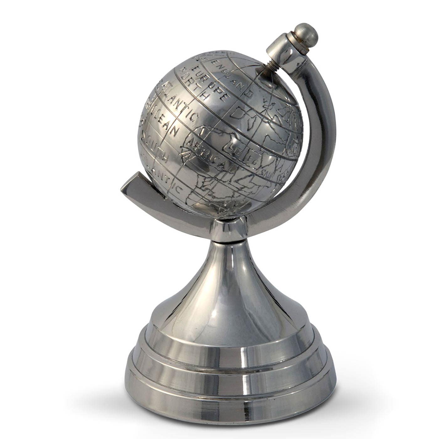 Homescapes Decorative Aluminium World Globe Ornament in Silver