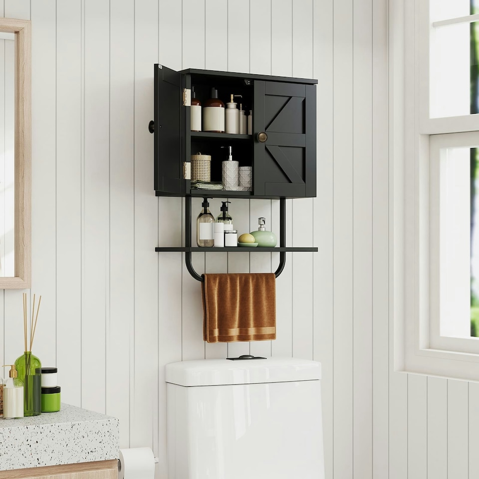 image 1 of COSTWAY Bathroom Cabinet Wall-Mounted Medicine Cabinet Black Black