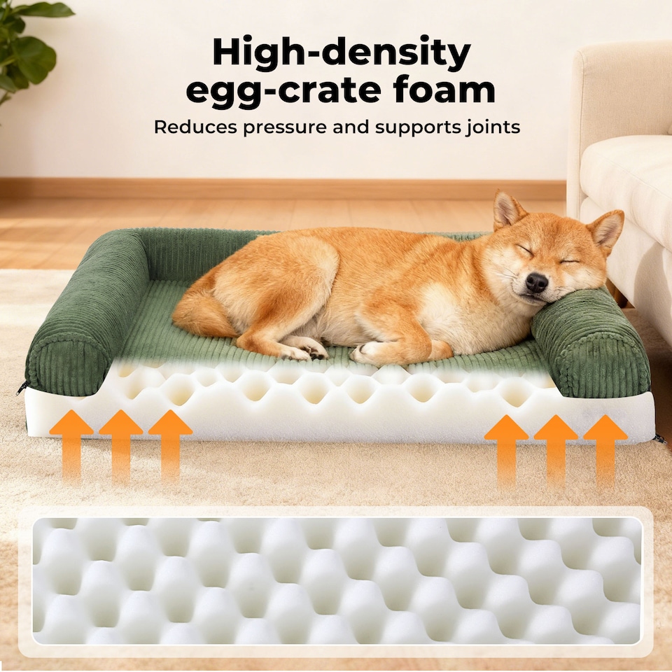 image 1 of Large Dog Pet Bed Orthopedic Washable Waterproof Corduroy Wear Resistant 93x63cm | Green | L | L