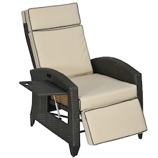 Outsunny Garden Recliner w/ Cushion, Reclining Rattan Chair, Khaki/Brown