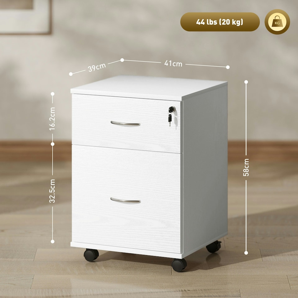 image 1 of HOMCOM Pedestal Office Mobile Filing Cabinet 2 Drawer White