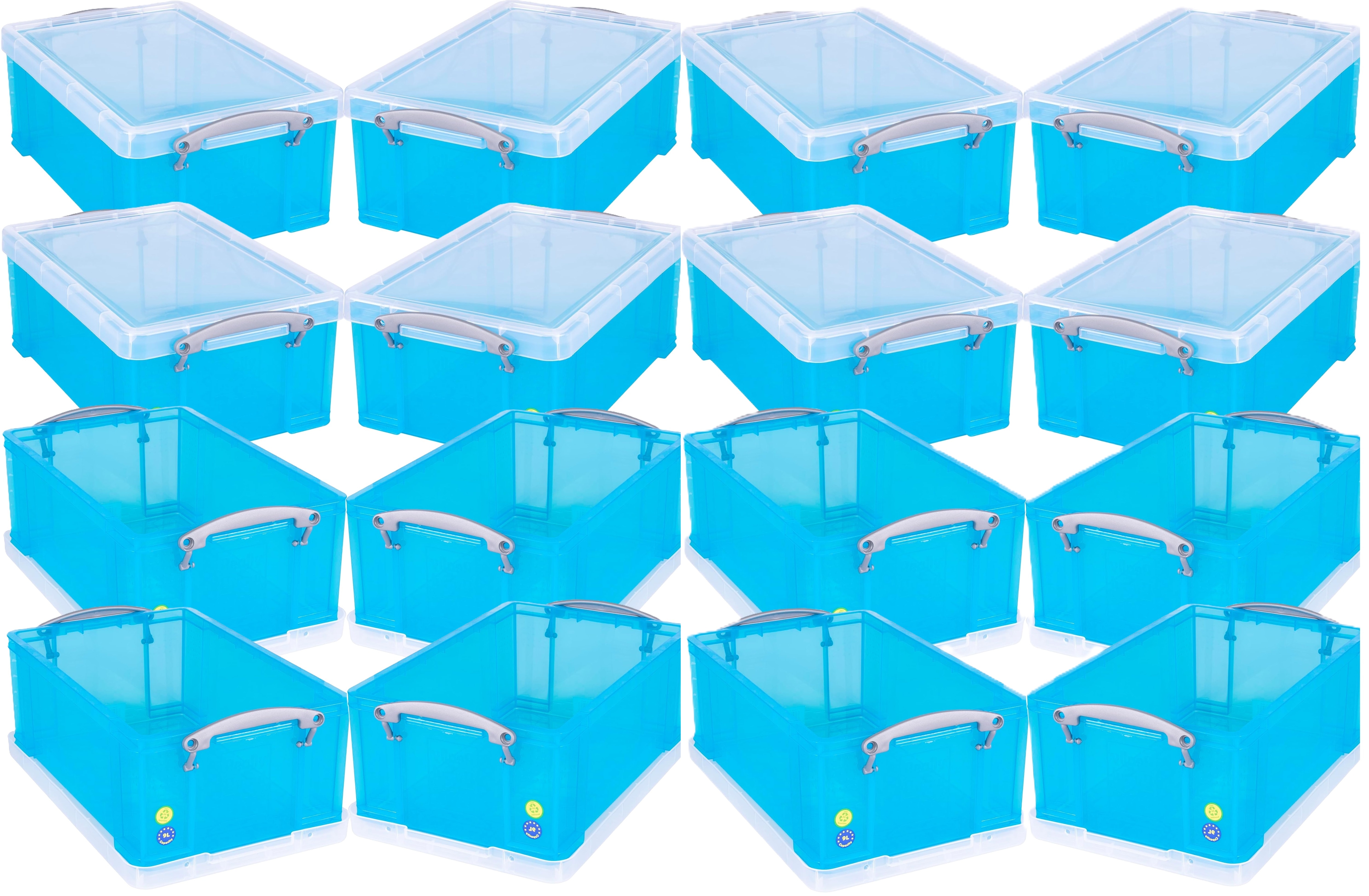 Really Useful Plastic Storage Box 9 Litre Transparent Blue Pack of 16 ...