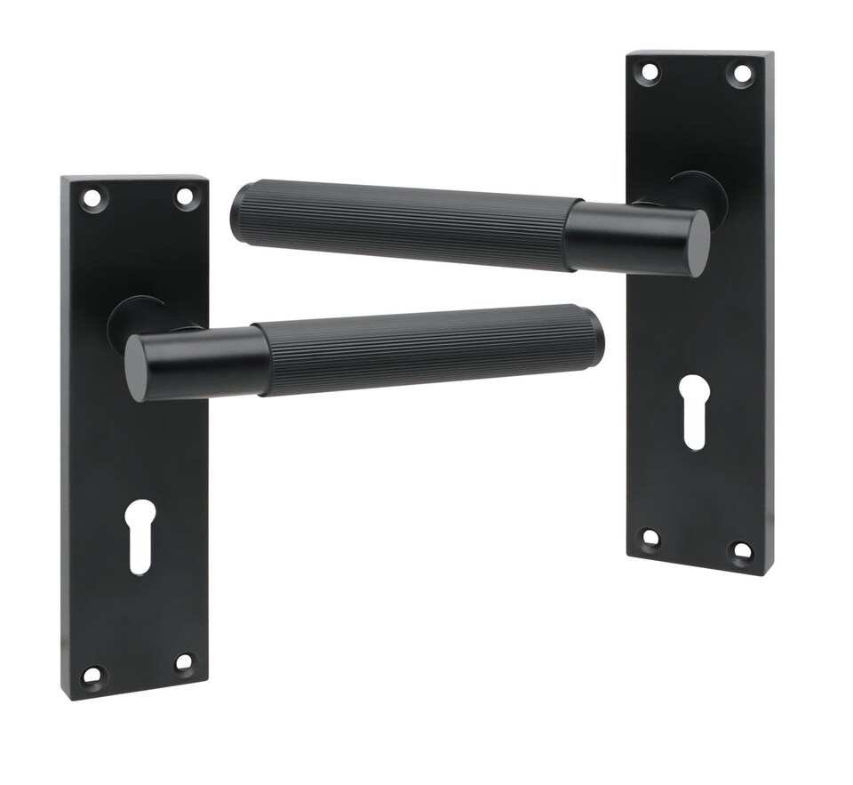 image 1 of Golden Grace Victorian T-Bar Linear Design Lock Door Handle Set Matt Black Finish with 3 Lever Lock - 150mm