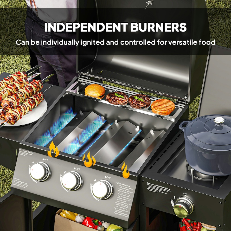 image 1 of Outsunny 9.5 kW Gas Barbecue with 3+1 Burner, Storage Cabinet and Shelves