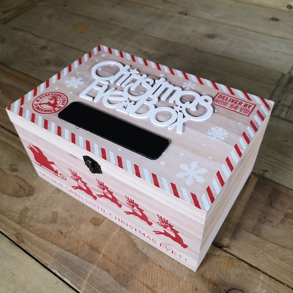 image 1 of 30cm Wooden Christmas Eve Gift Box with Personalisable Name Plate