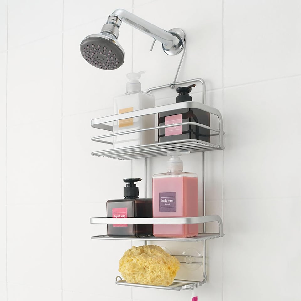 image 1 of Metaltex Viva 3-Tier Shower Caddy Bathroom Storage Rack - Silver