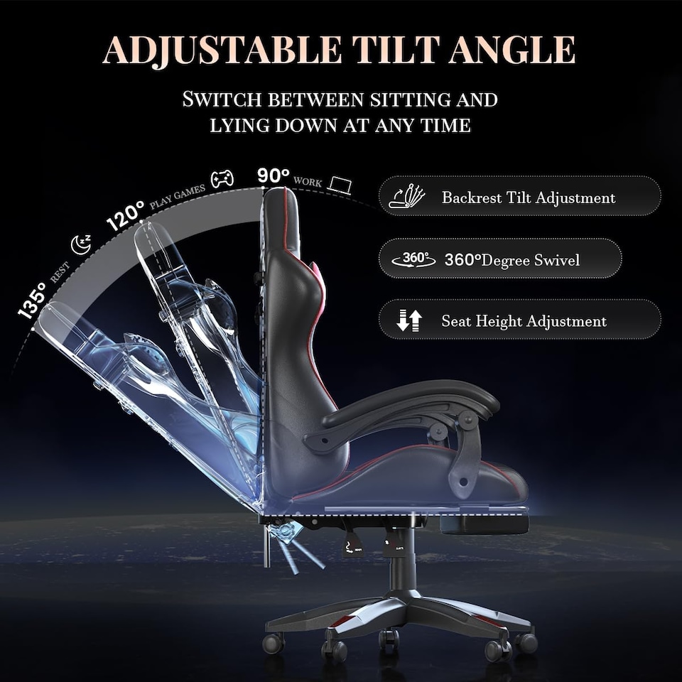 image 1 of Rattantree Ergonomic Gaming Chair Massage Lumbar Footrest Leather Swivel 150 Kg Capacity