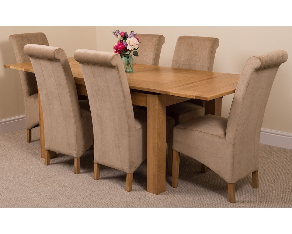 image 1 of Richmond 140-220cm Oak Extending Dining Table & 6 Montana Fabric Chairs | Brown | Beige