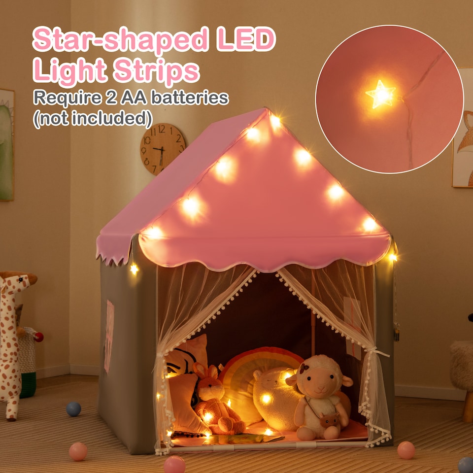 image 1 of COSTWAY Kids Playhouse Tent w/ Washable Mat & Star Lights-Pink