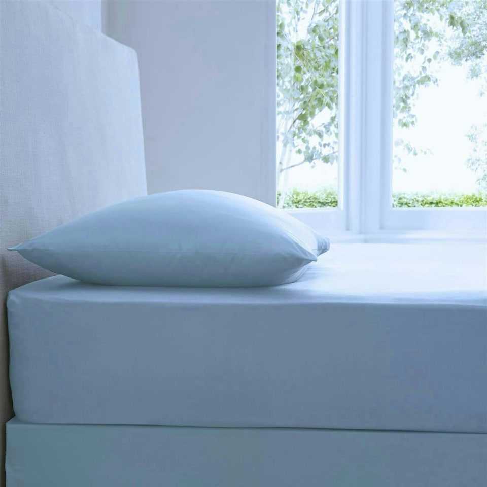 image 1 of Percale 10" Fitted Sheet 180 Thread Count - Light Blue - Super King