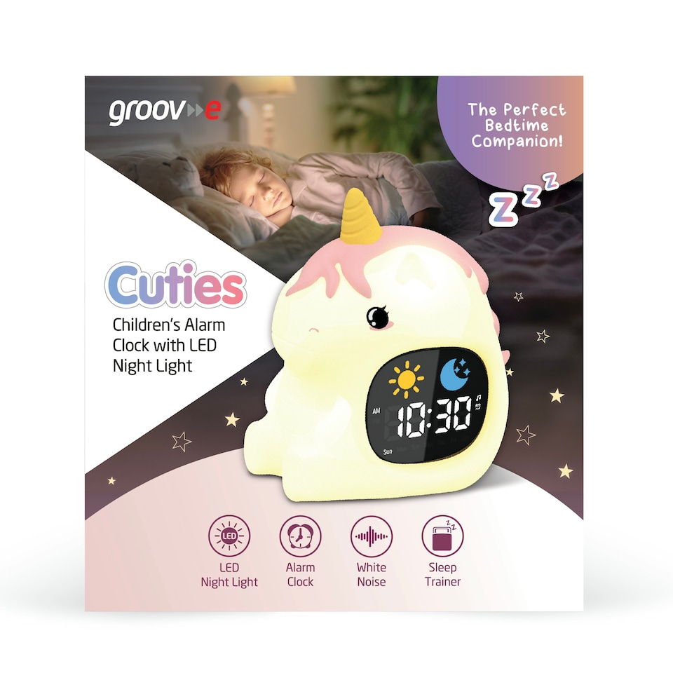 image 1 of Groov-e GVCK02UN Cuties Sleep Trainer Alarm Clock with LED Night Light - Rainbow Unicorn | Multi